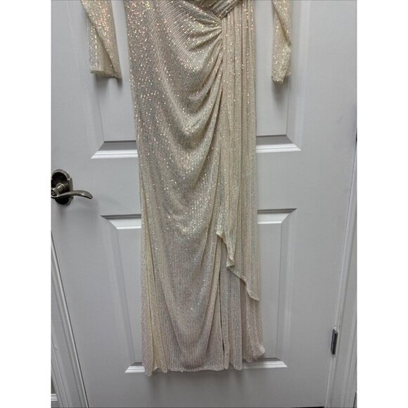 Mac Duggal Size 6 Cream 26715 Sequined Ruched Long Sleeve Formal Gown Dress New - Picture 7 of 11